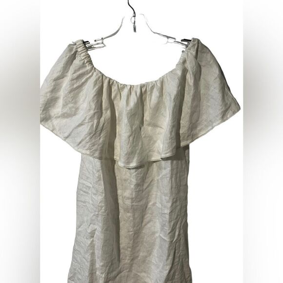 Out of Office Trina Turk Vacation Ruffle Linen Dress white Large MISSING BELT - Picture 3 of 5